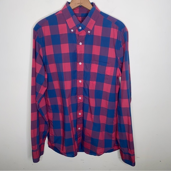 J. Crew Light Weight Size Medium Slim Fit Bold Checkered Shirt in Blue and Pink - Picture 1 of 8